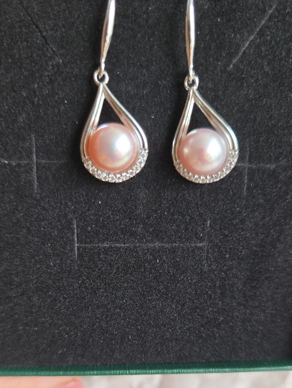 Tan Color Pearl Teardrop Dangle Earrings with Crystal Accents
